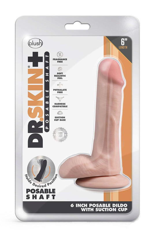 1-DR. SKIN PLUS  6 INCH POSABLE DILDO WITH BALLS  VANILLA-1