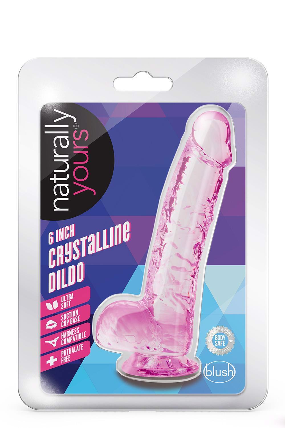 1-NATURALLY YOURS  6" CRYSTALLINE DILDO  ROSE-1
