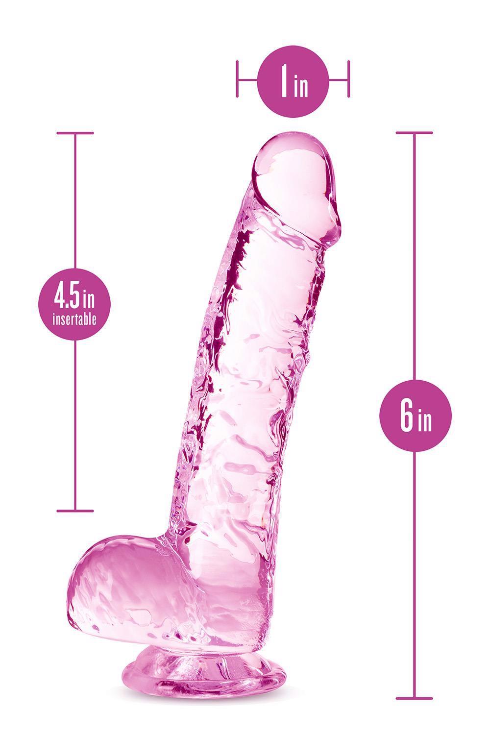 7-NATURALLY YOURS  6" CRYSTALLINE DILDO  ROSE-7
