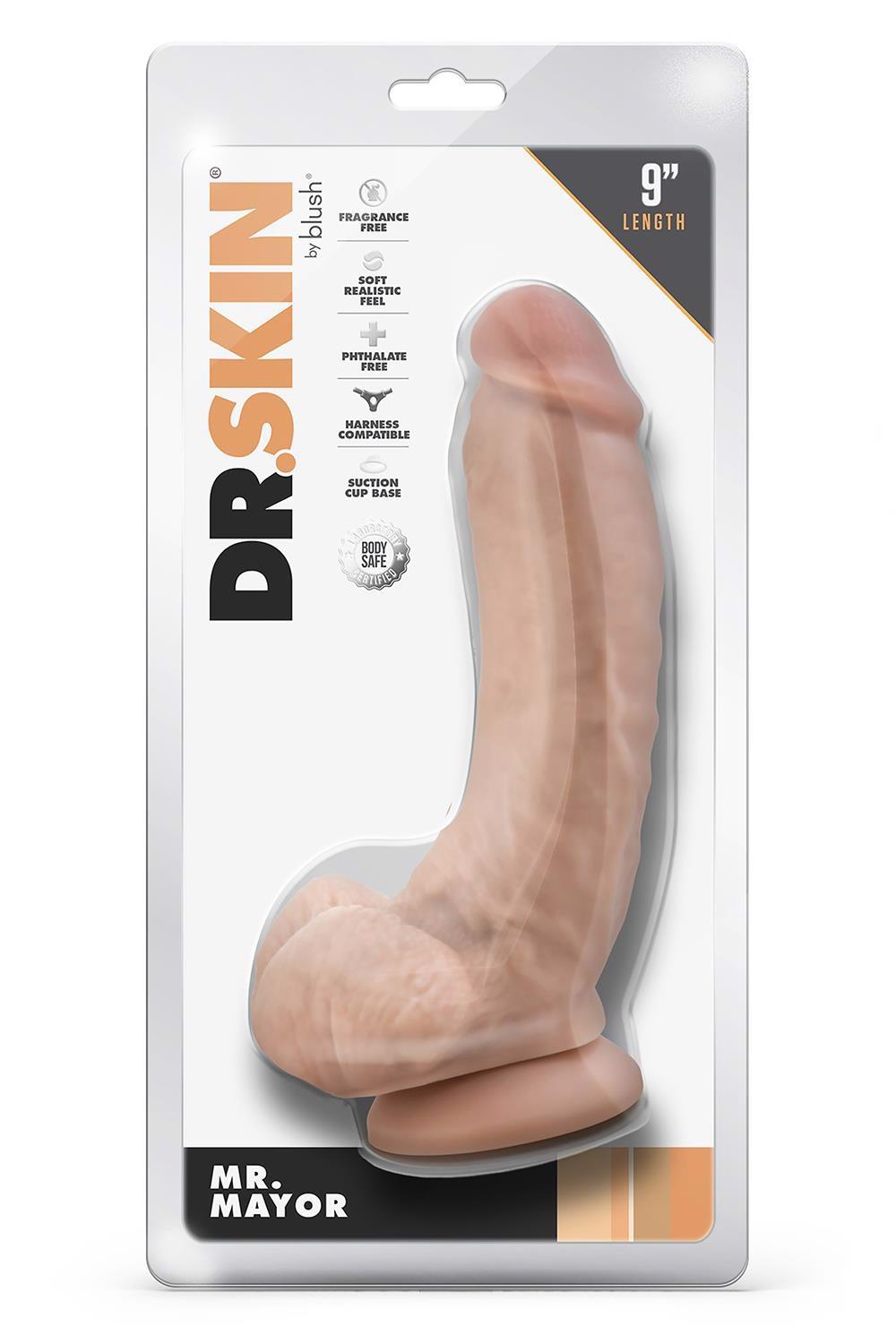 1-DR. SKIN MR. MAYOR 9 INCH DILDO WITH BALLS BEIGE-1