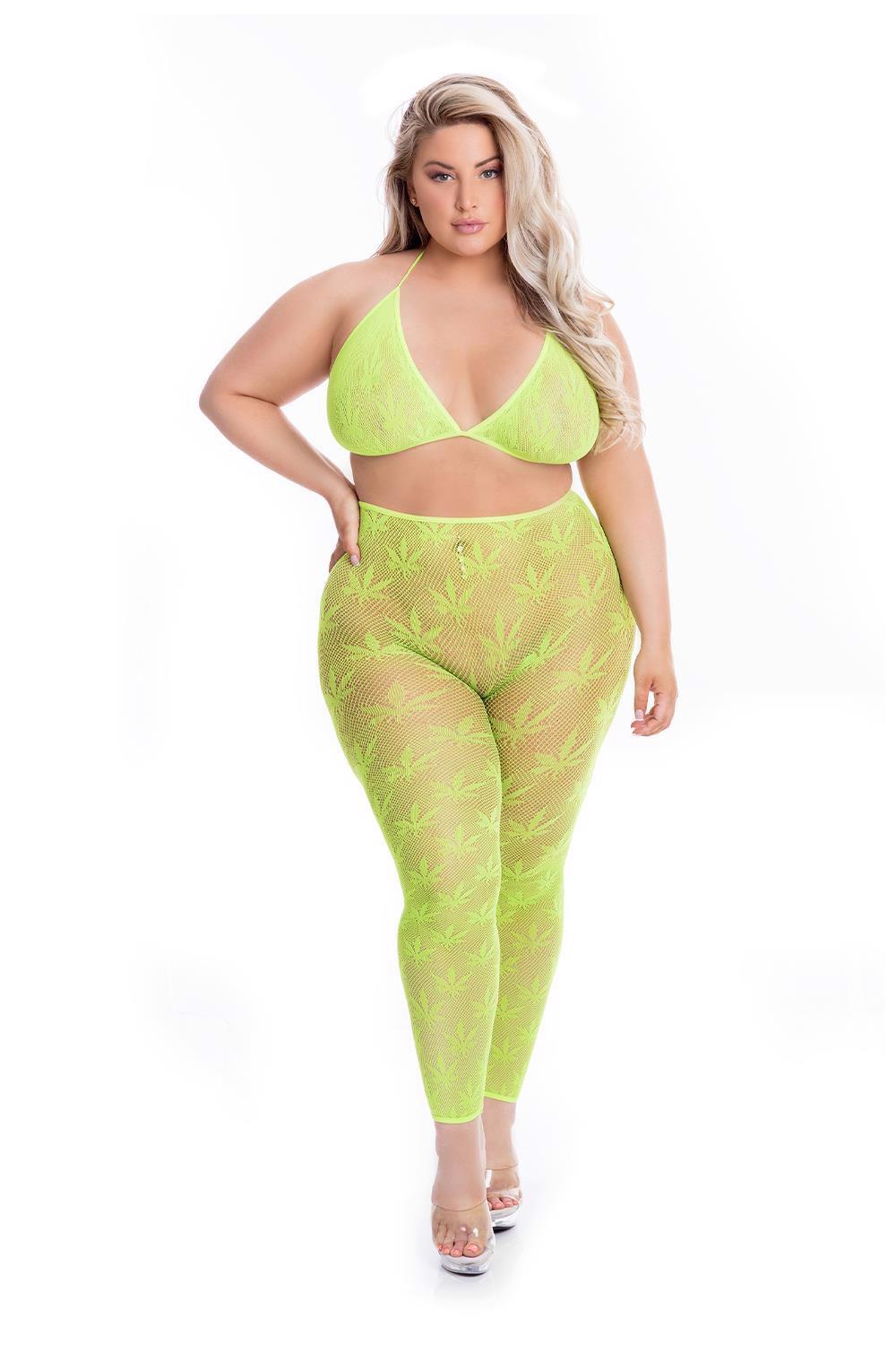 1-ALL ABOUT LEAF BRA SET GRN, PLUS SIZE-1