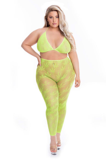 4-ALL ABOUT LEAF BRA SET GRN, PLUS SIZE-4