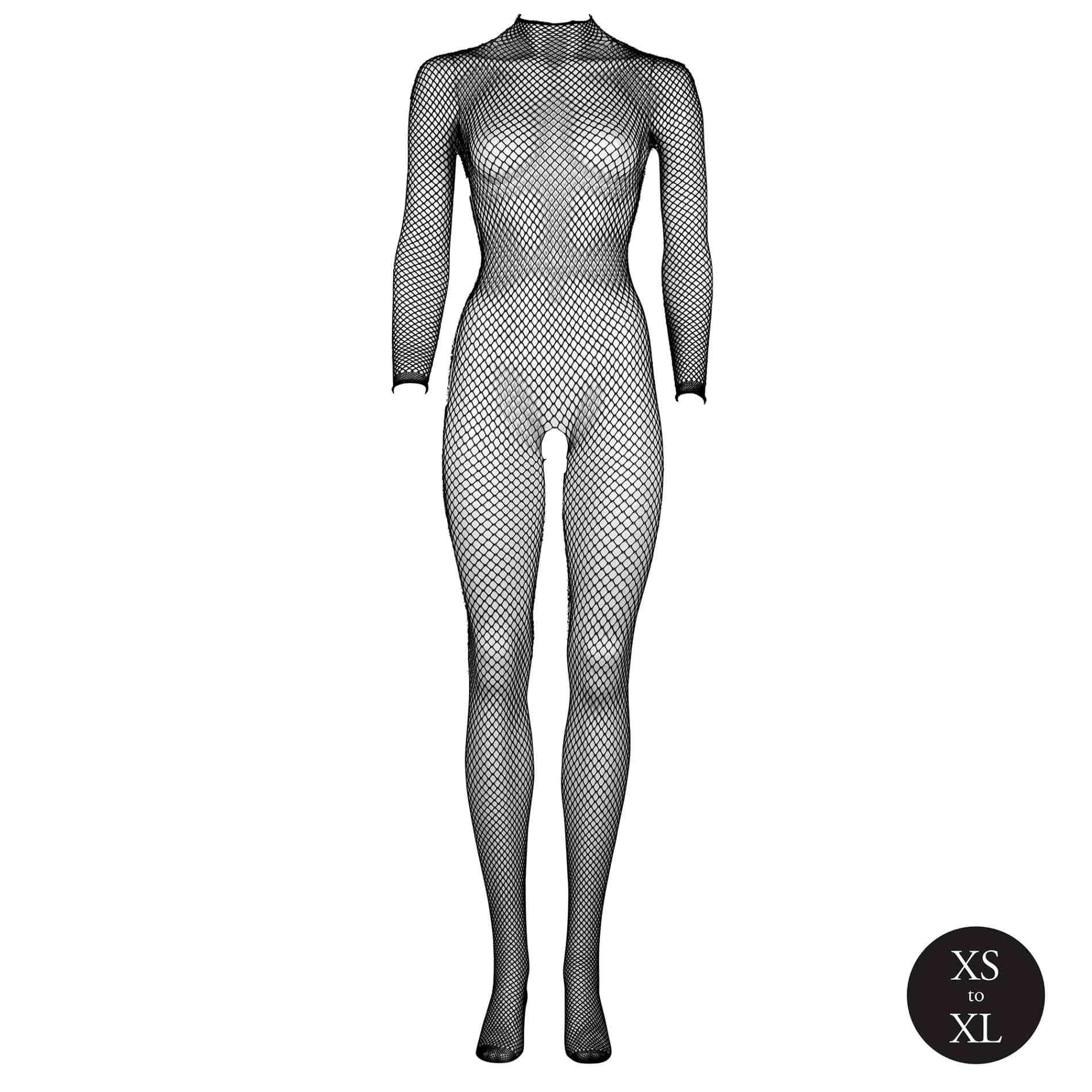 9-Bodystocking with fishnet structure, open crotch and turtle neck.-9