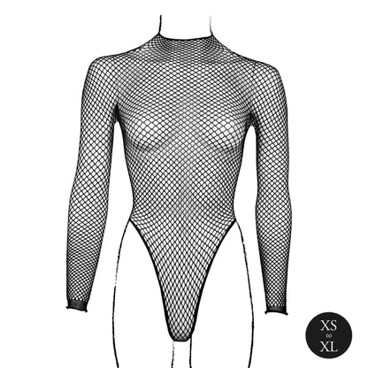 11-Body with fishnet structure and turtle neck.-11