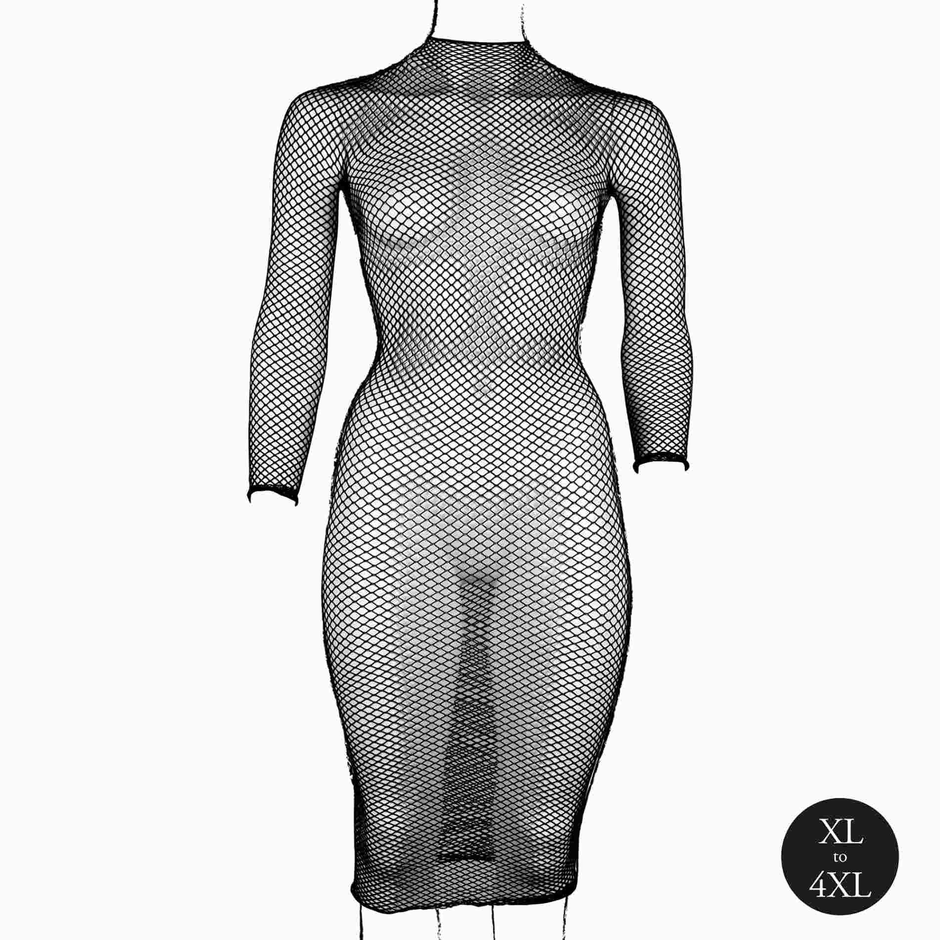 9-Long dress with fishnet structure and turtle neck.-9