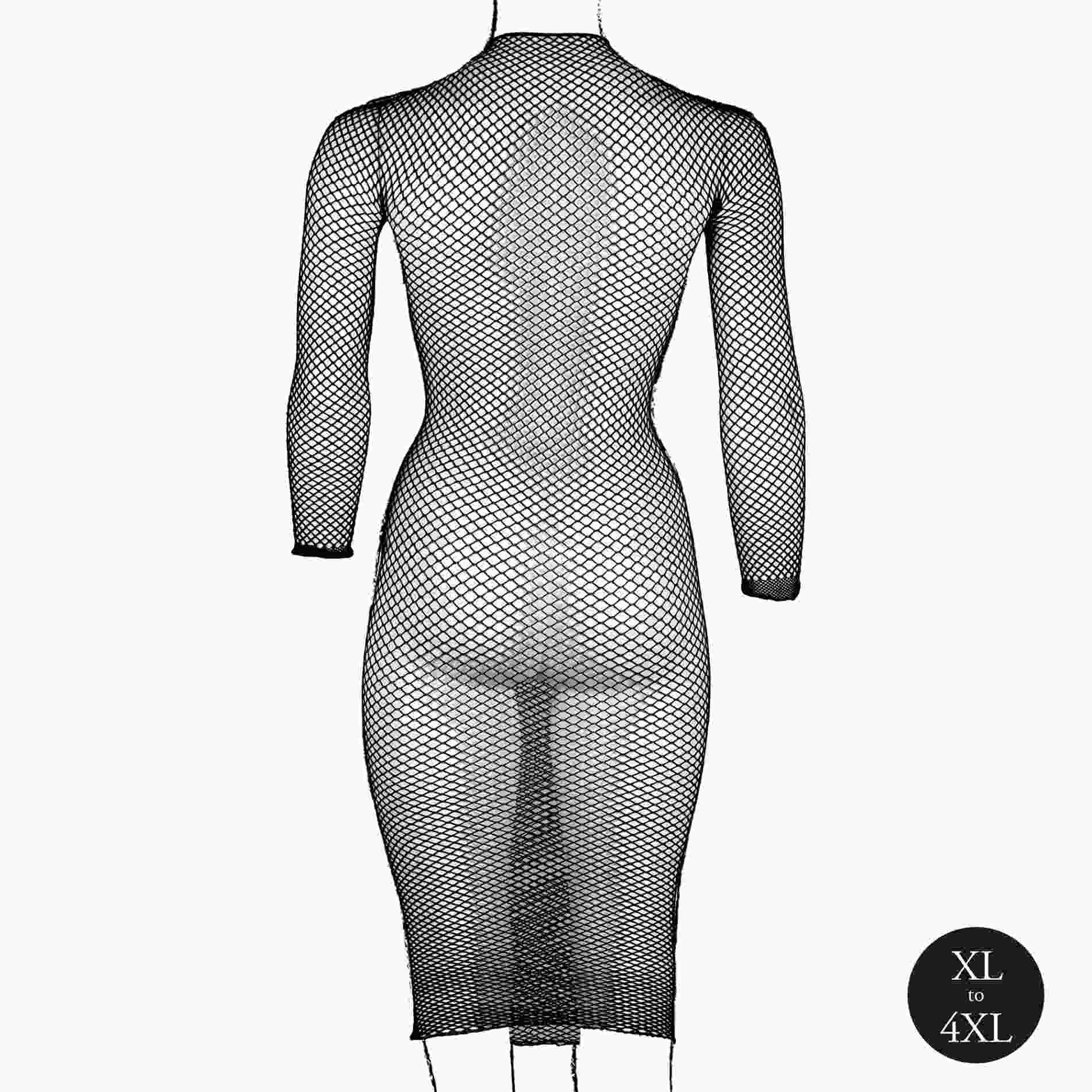 10-Long dress with fishnet structure and turtle neck.-10