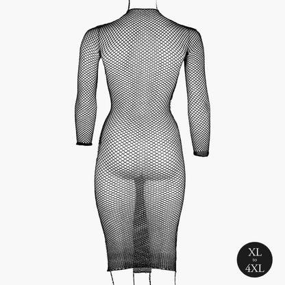 10-Long dress with fishnet structure and turtle neck.-10