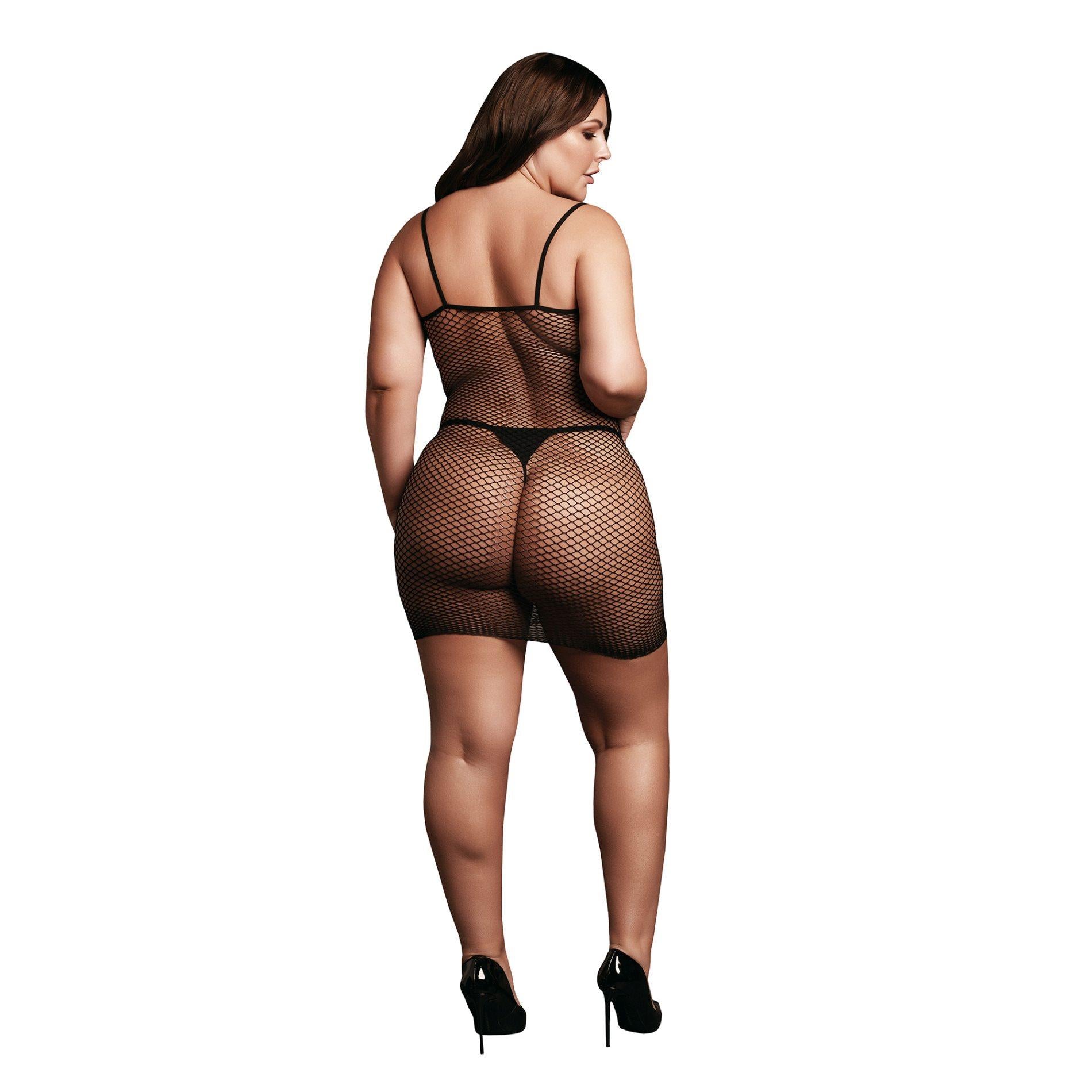 4-Short dress with fishnet structure and spaghetti straps-4