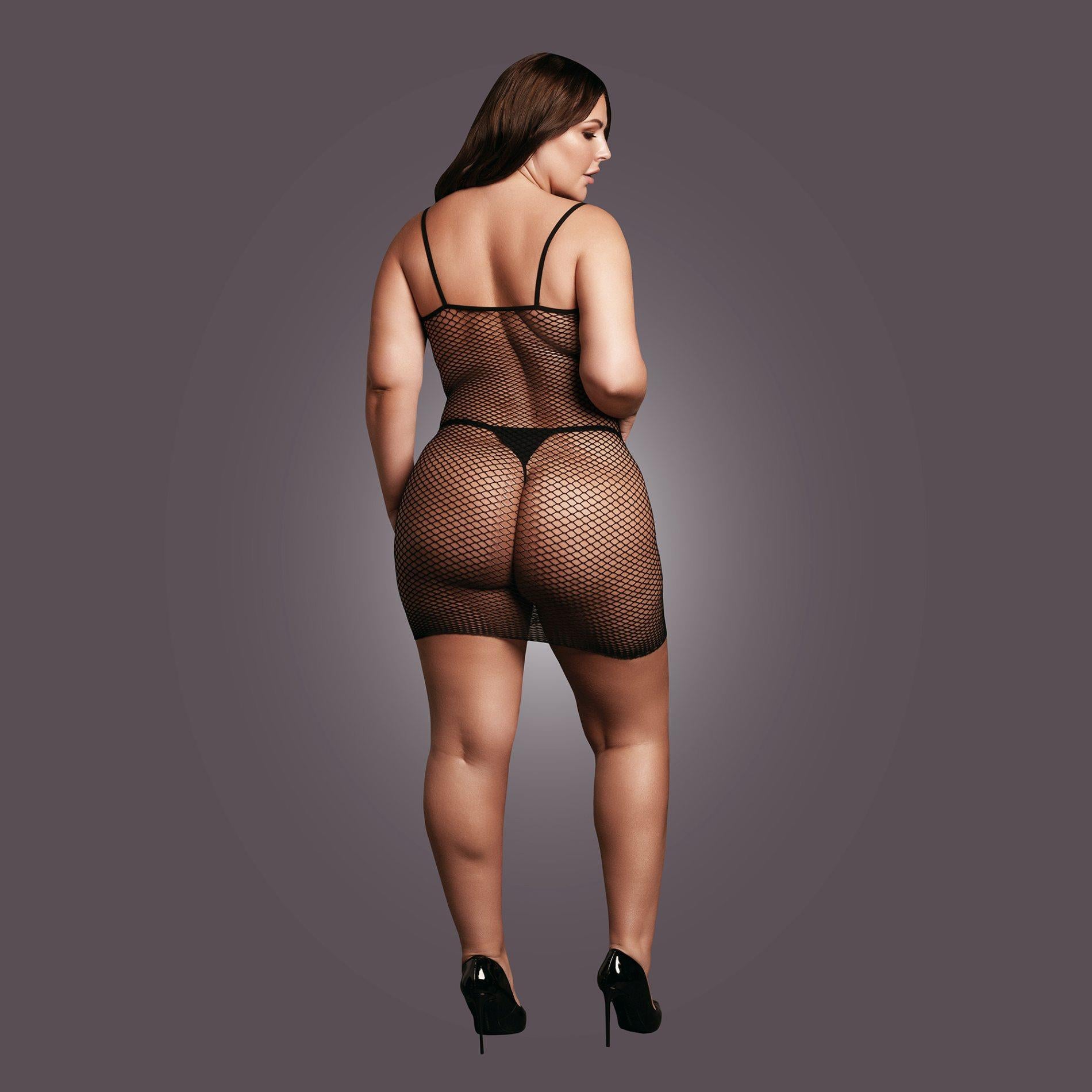 6-Short dress with fishnet structure and spaghetti straps-6