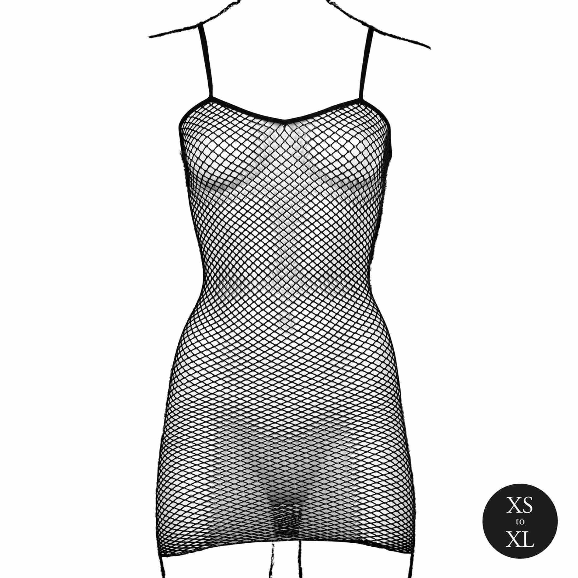 10-Short dress with fishnet structure and spaghetti straps-10