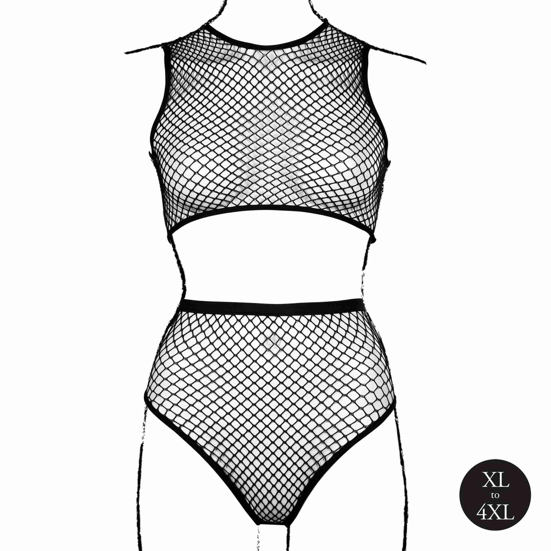 10-2 piece with crop top, pantie and fishnet structure.-10