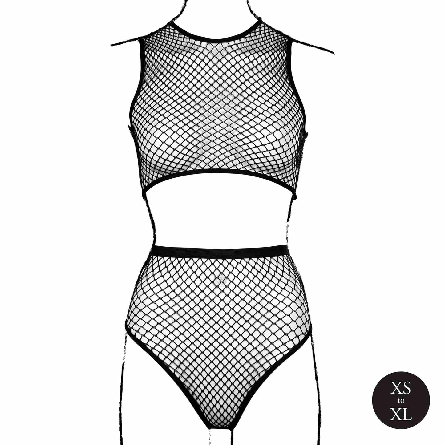 10-2 piece with crop top, pantie and fishnet structure.-10