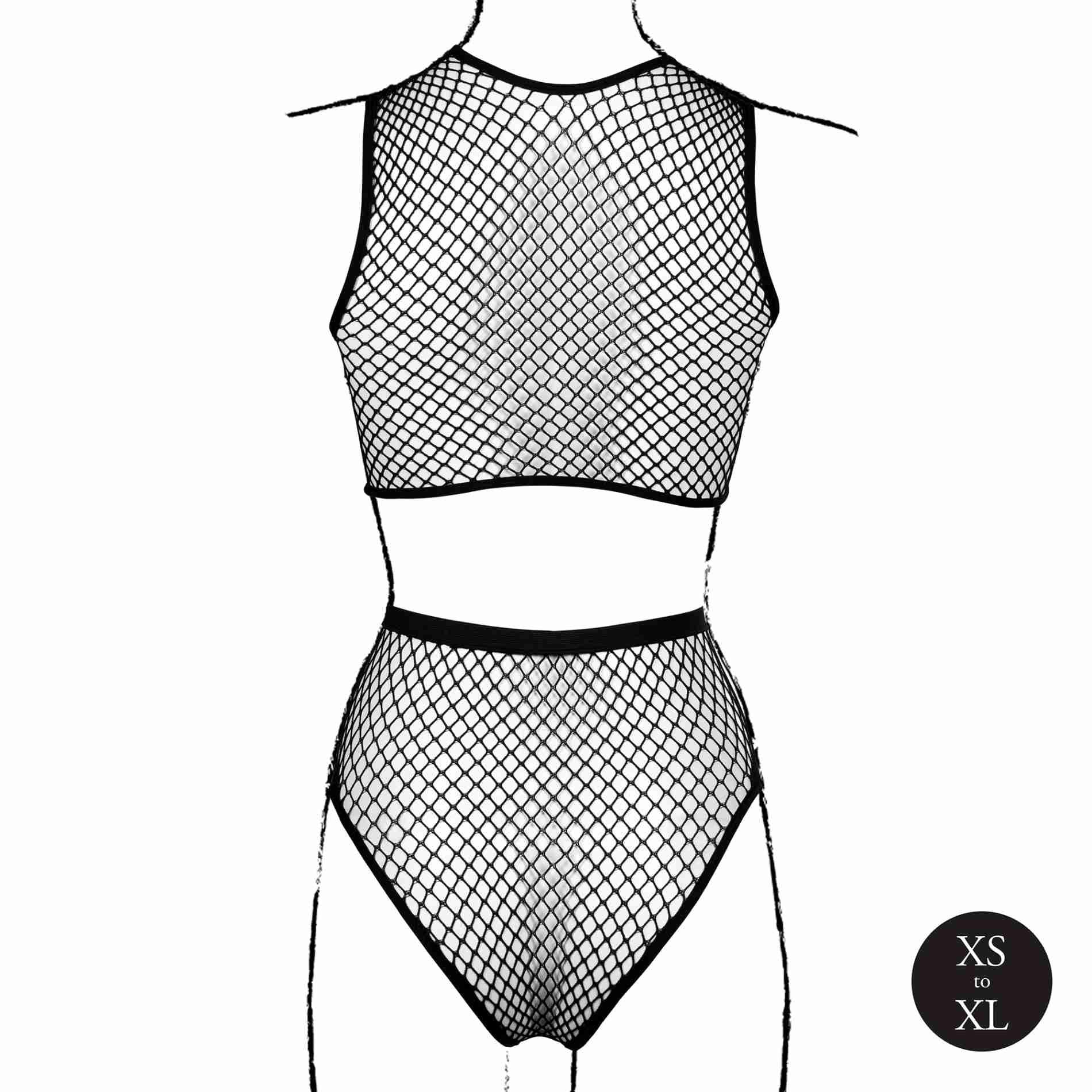 11-2 piece with crop top, pantie and fishnet structure.-11