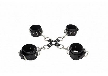 3-Kajdanki Leather Hand And Legcuffs - Black-3