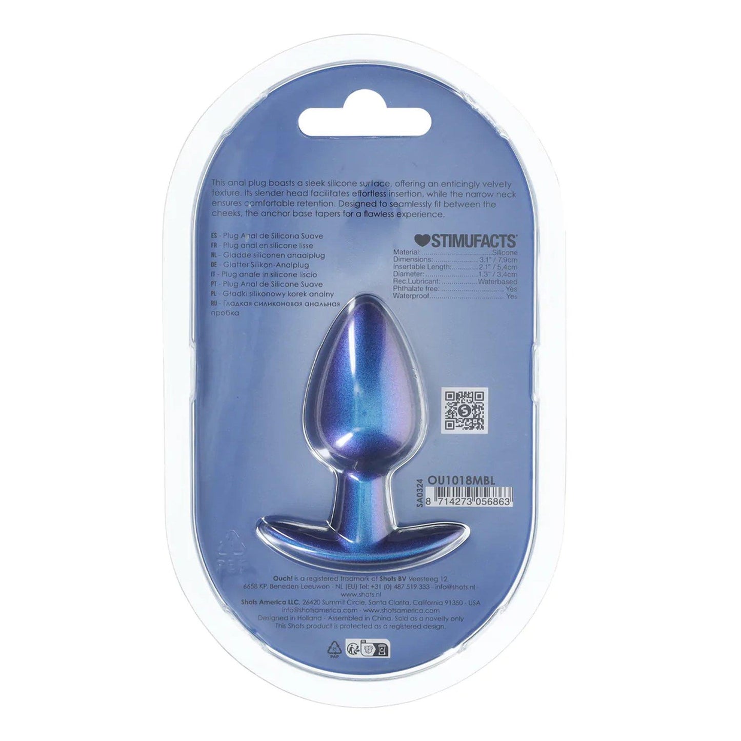 3-Smooth Silicone Anal Plug - Medium - 3.1 / 7,9 cm - Metallic Blue-3