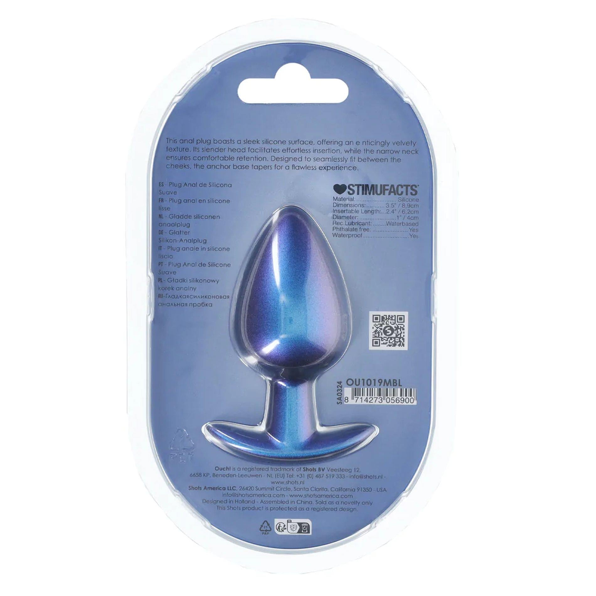 3-Smooth Silicone Anal Plug - Large - 3.5" / 8,9 cm - Metallic Blue-3