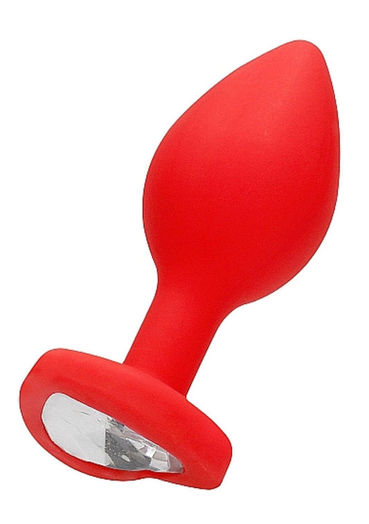 1-Silikonowy korek analny czerwony z diamentem 7,5cm-1