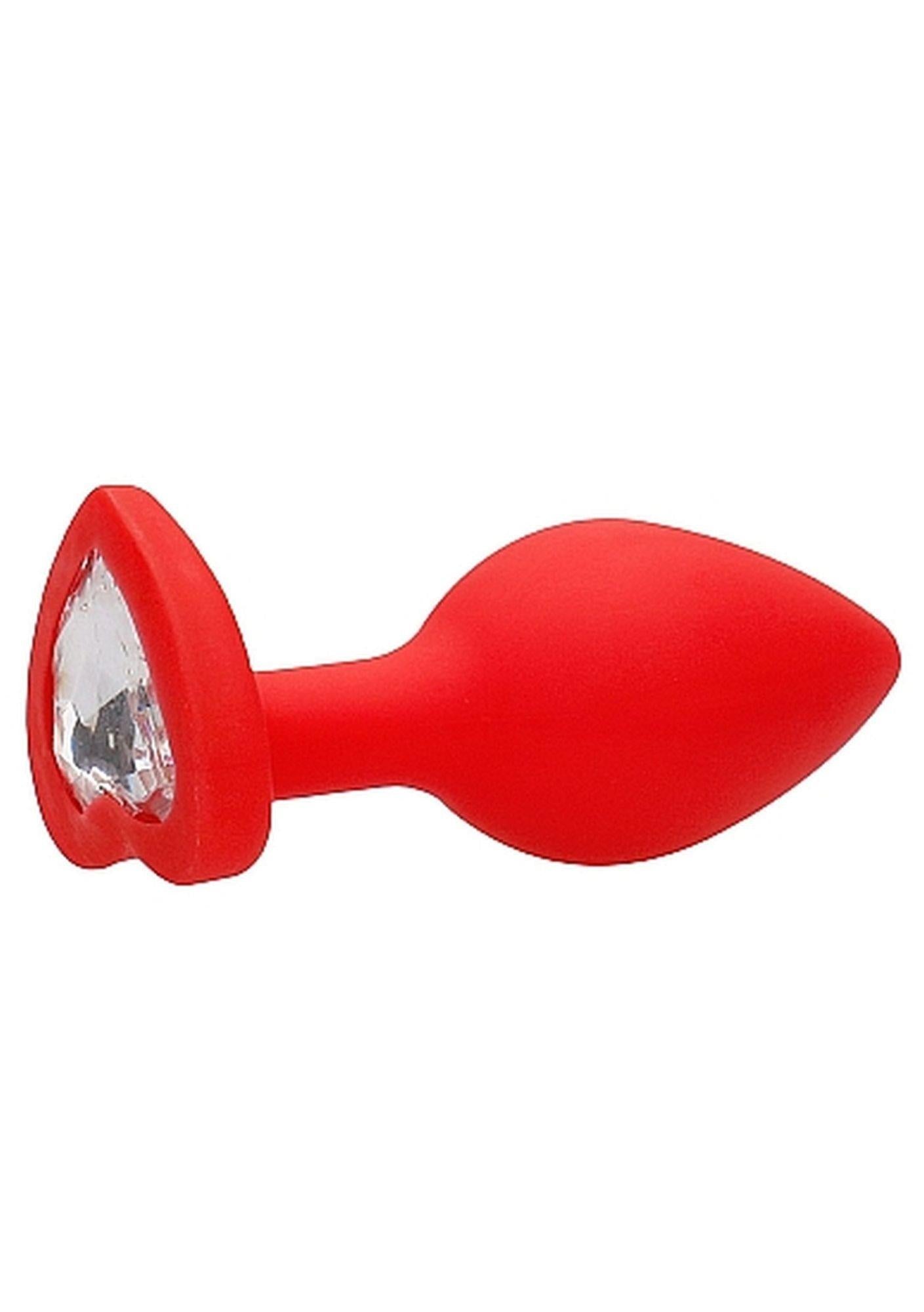 7-Silikonowy korek analny czerwony z diamentem 7,5cm-7