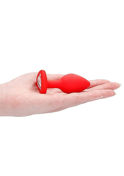 9-Silikonowy korek analny czerwony z diamentem 7,5cm-9