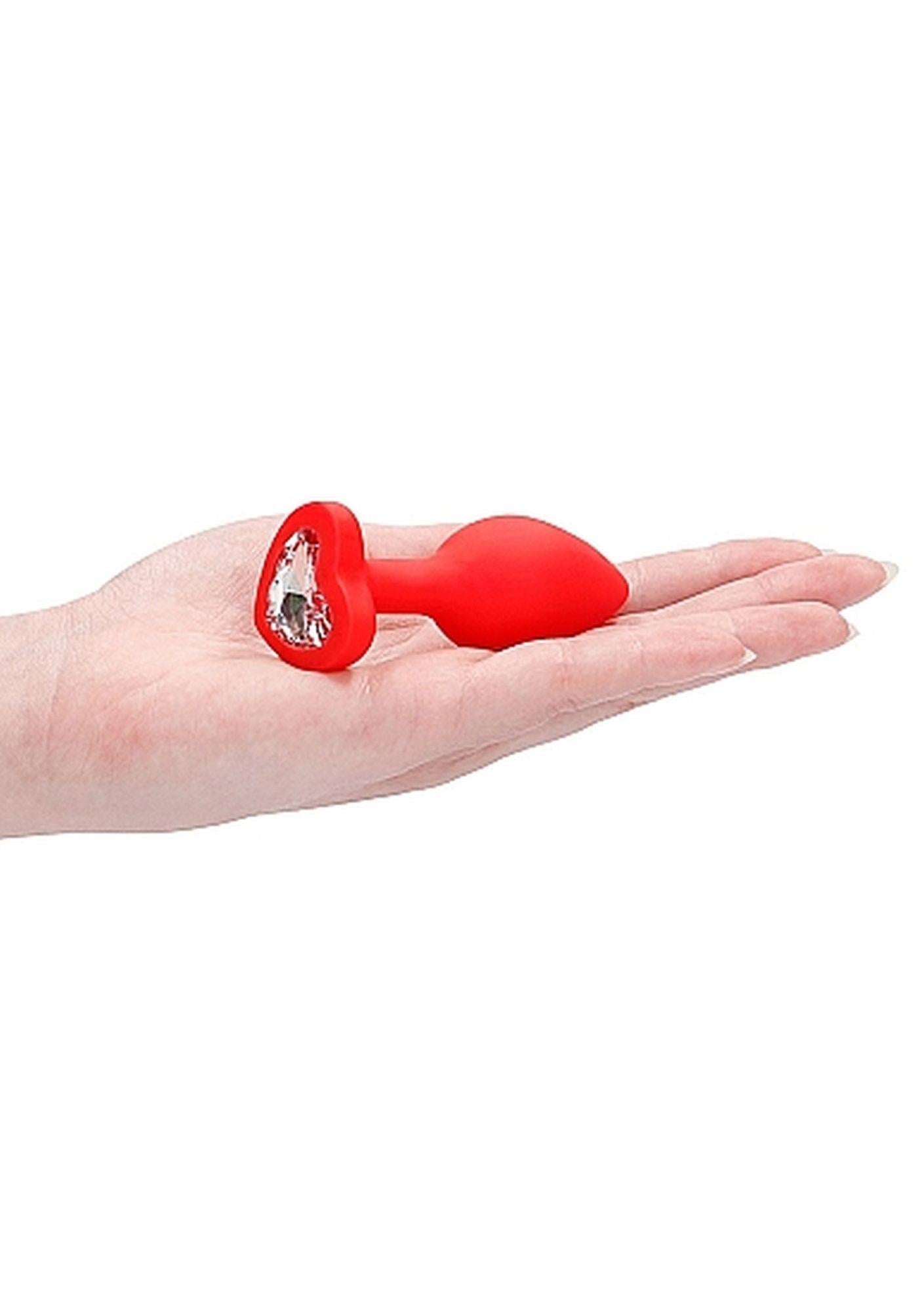 10-Silikonowy korek analny czerwony z diamentem 7,5cm-10