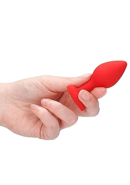 11-Silikonowy korek analny czerwony z diamentem 7,5cm-11