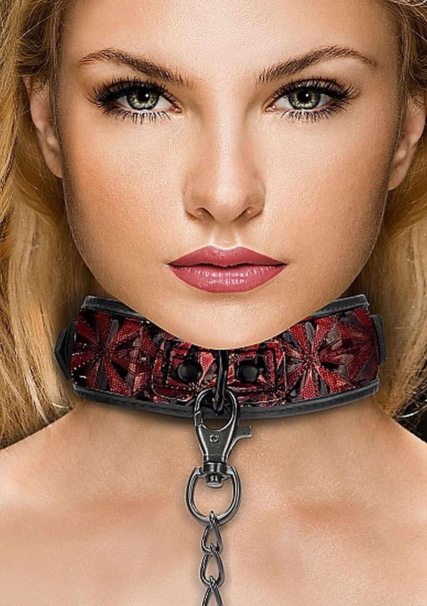 1-Luxury Collar with Leash - Burgundy-1