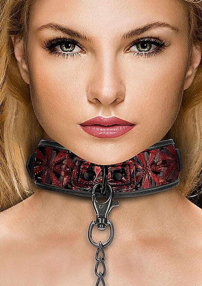 1-Luxury Collar with Leash - Burgundy-1