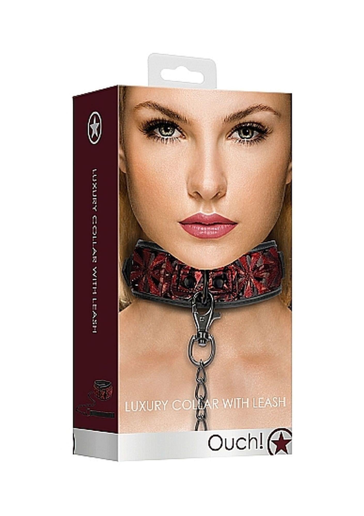 3-Luxury Collar with Leash - Burgundy-3