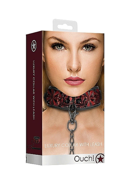 3-Luxury Collar with Leash - Burgundy-3