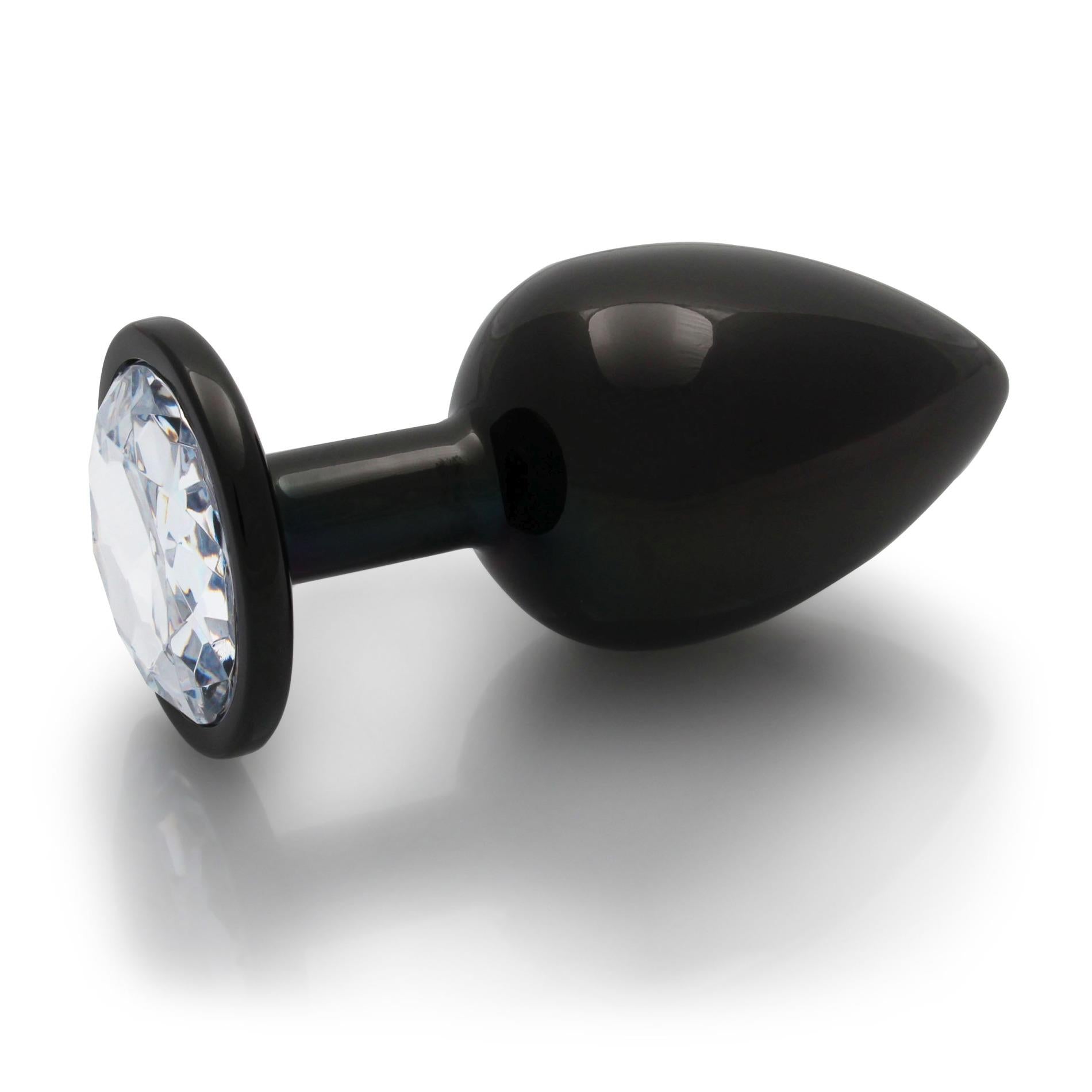 3-CZARNY METALOWY KOREK ANALNY PLUG Z DIAMENTEM 9,3 CM WODOODPORNY-3