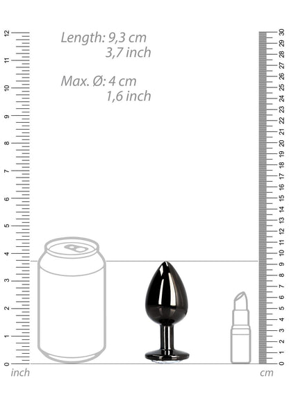 9-CZARNY METALOWY KOREK ANALNY PLUG Z DIAMENTEM 9,3 CM WODOODPORNY-9
