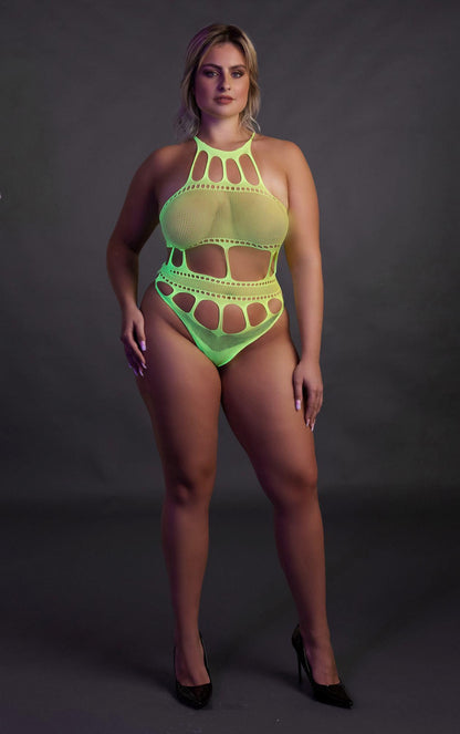 4-Body with Grecian Neckline - Neon Green - XL/XXXXL-4