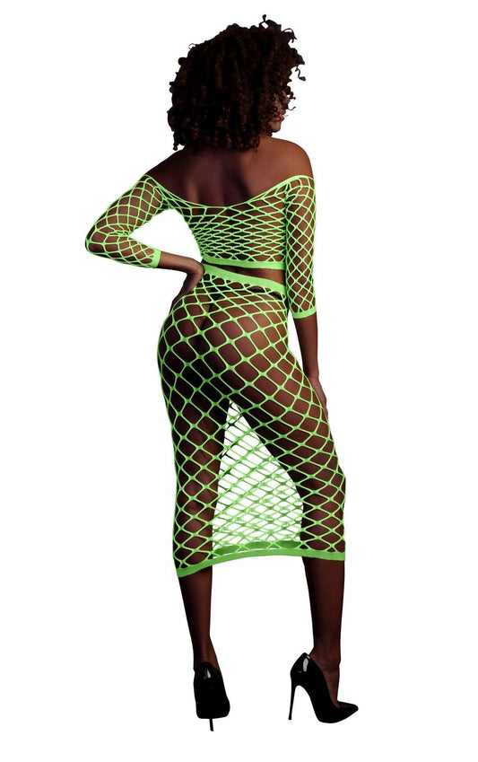 2-Long Sleeve Crop Top and Long Skirt - Green - XS/XL-2