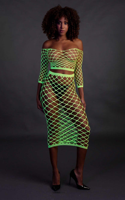 4-Long Sleeve Crop Top and Long Skirt - Green - XS/XL-4