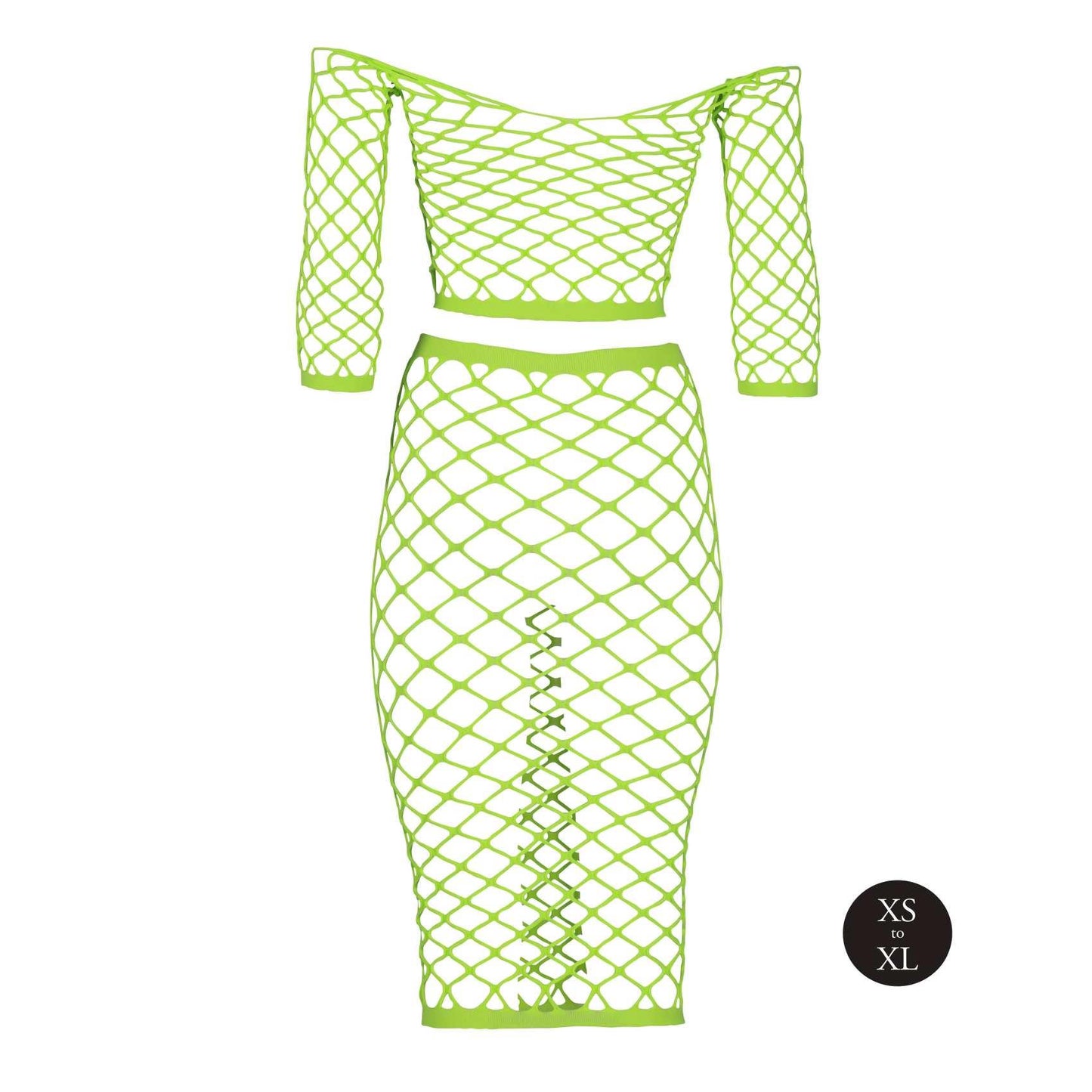 7-Long Sleeve Crop Top and Long Skirt - Green - XS/XL-7