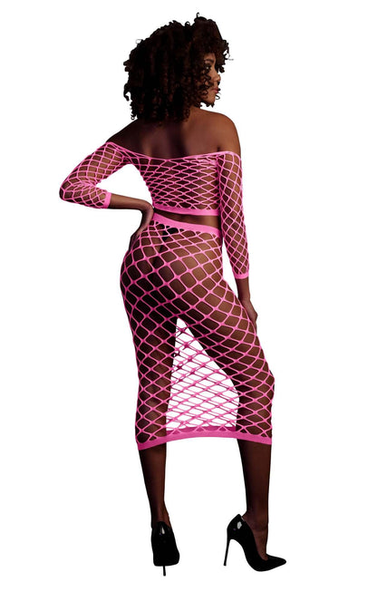 2-Long Sleeve Crop Top and Long Skirt - Pink - XS/XL-2