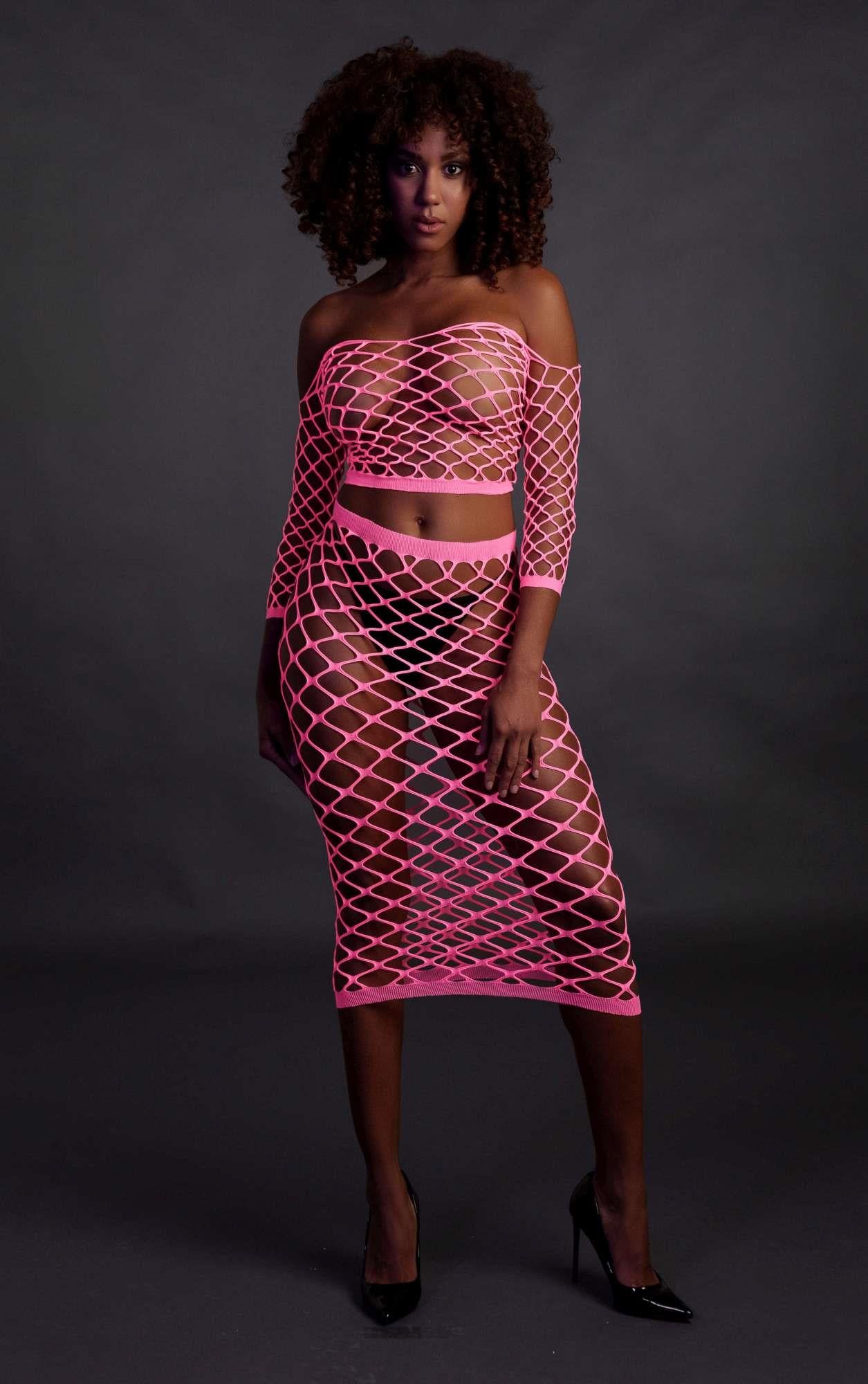 4-Long Sleeve Crop Top and Long Skirt - Pink - XS/XL-4