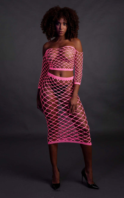 4-Long Sleeve Crop Top and Long Skirt - Pink - XS/XL-4