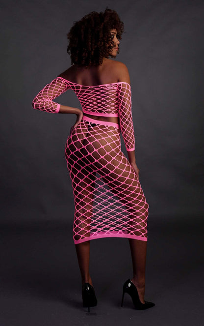 5-Long Sleeve Crop Top and Long Skirt - Pink - XS/XL-5