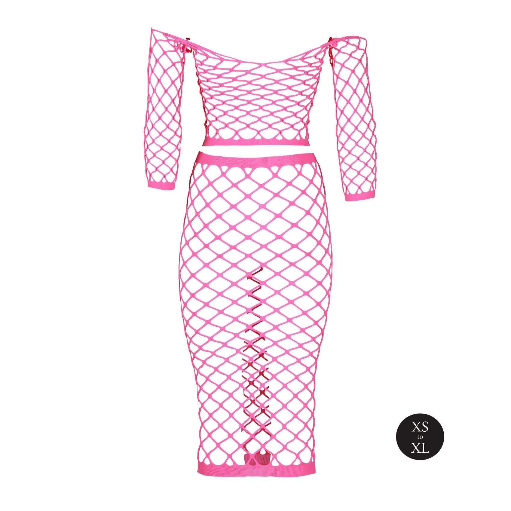 7-Long Sleeve Crop Top and Long Skirt - Pink - XS/XL-7