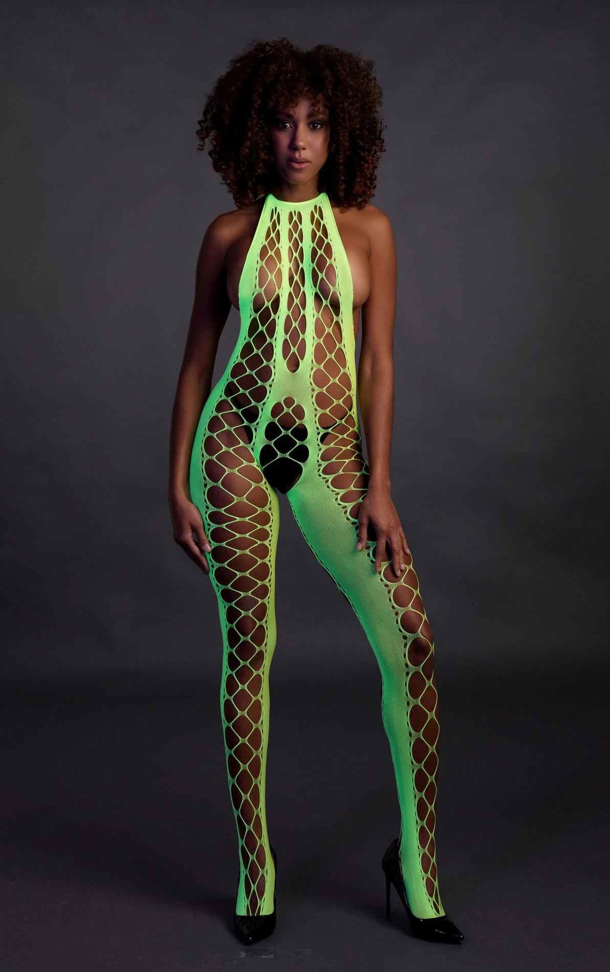 4-Bodystocking with Halterneck - Green - XS/XL-4