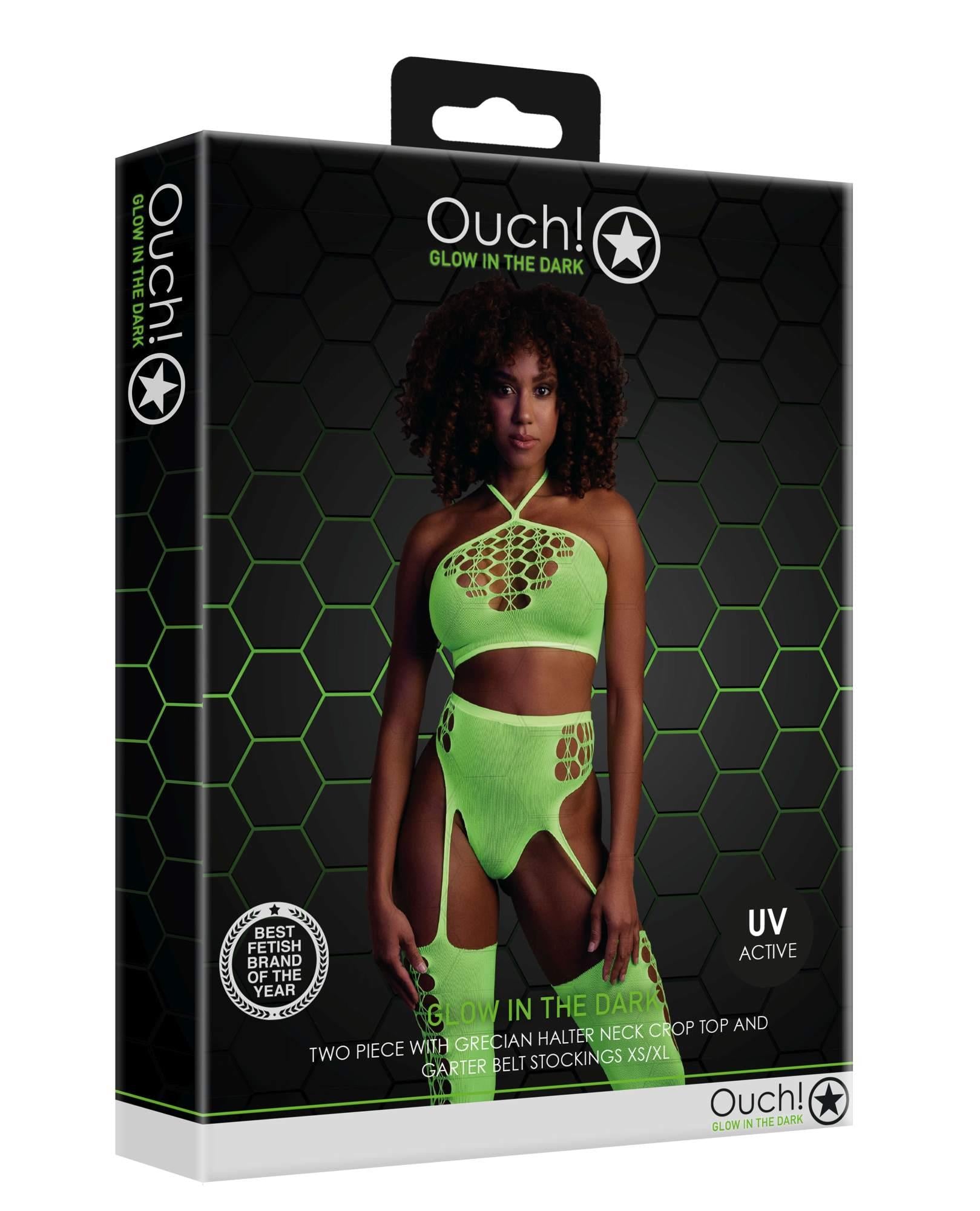 3-Two Piece with Crop Top and Stockings - Green - XS/XL-3