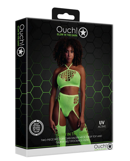 3-Two Piece with Crop Top and Stockings - Green - XS/XL-3