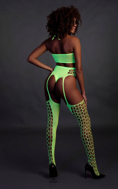 5-Two Piece with Crop Top and Stockings - Green - XS/XL-5