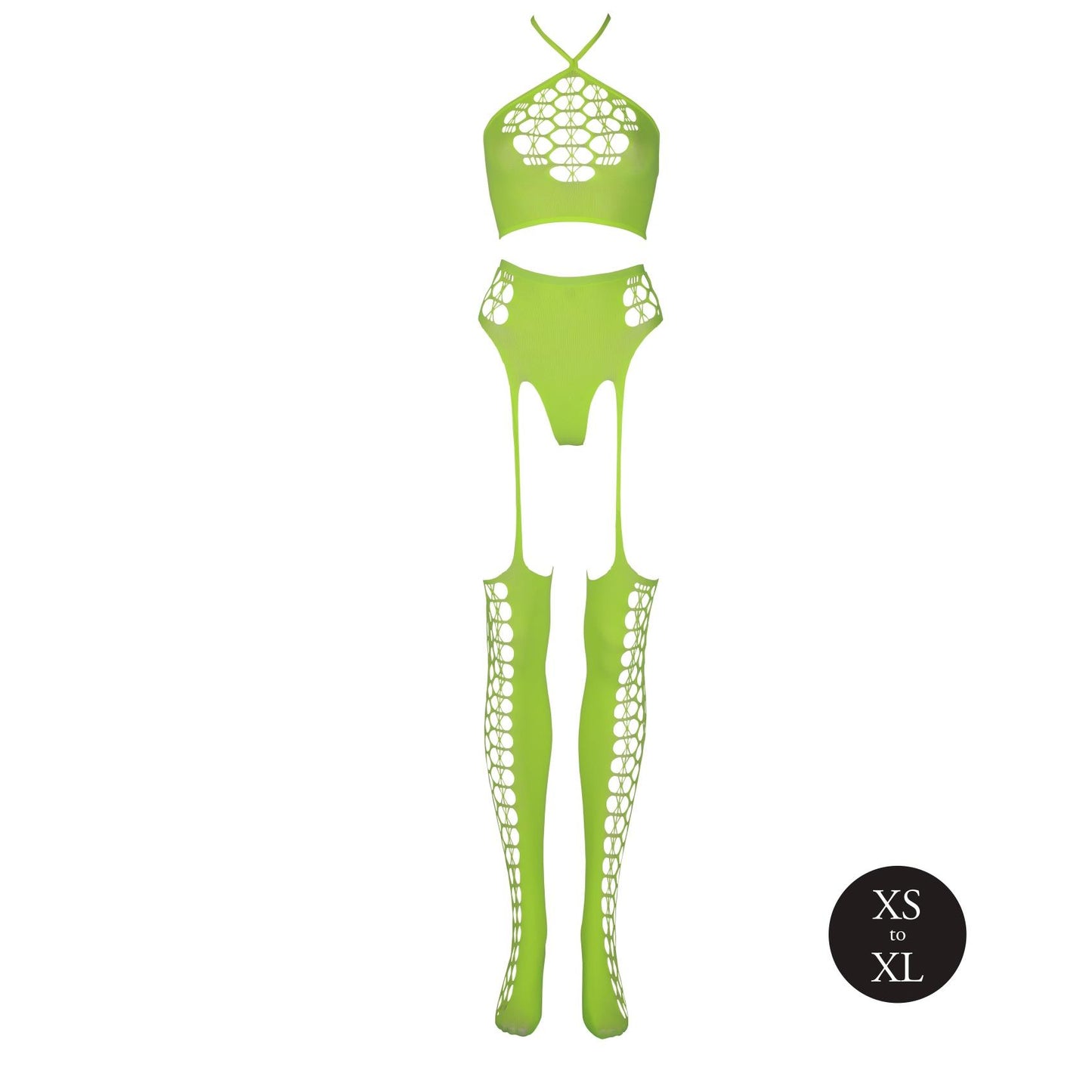 6-Two Piece with Crop Top and Stockings - Green - XS/XL-6