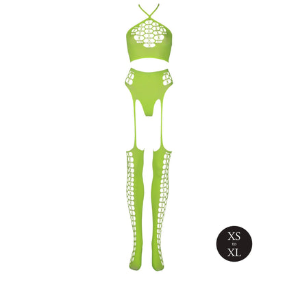 6-Two Piece with Crop Top and Stockings - Green - XS/XL-6