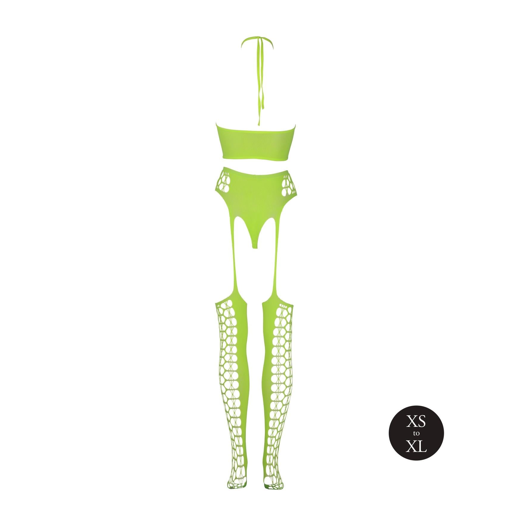 7-Two Piece with Crop Top and Stockings - Green - XS/XL-7