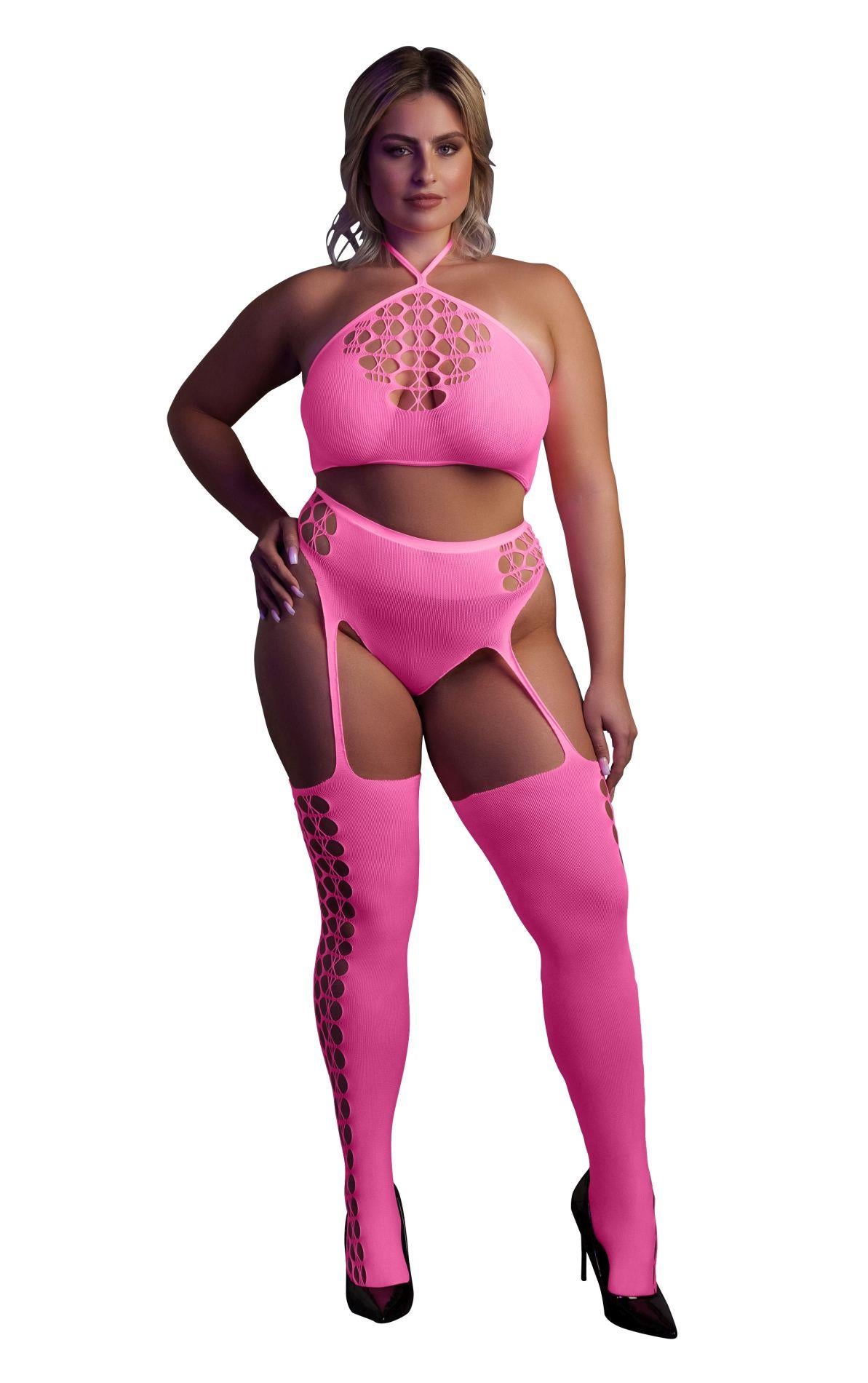 1-Two Piece with Crop Top and Stockings  XL/XXXXL-1