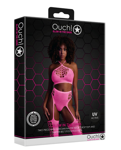 3-Two Piece with Crop Top and Stockings - Pink - XS/XL-3