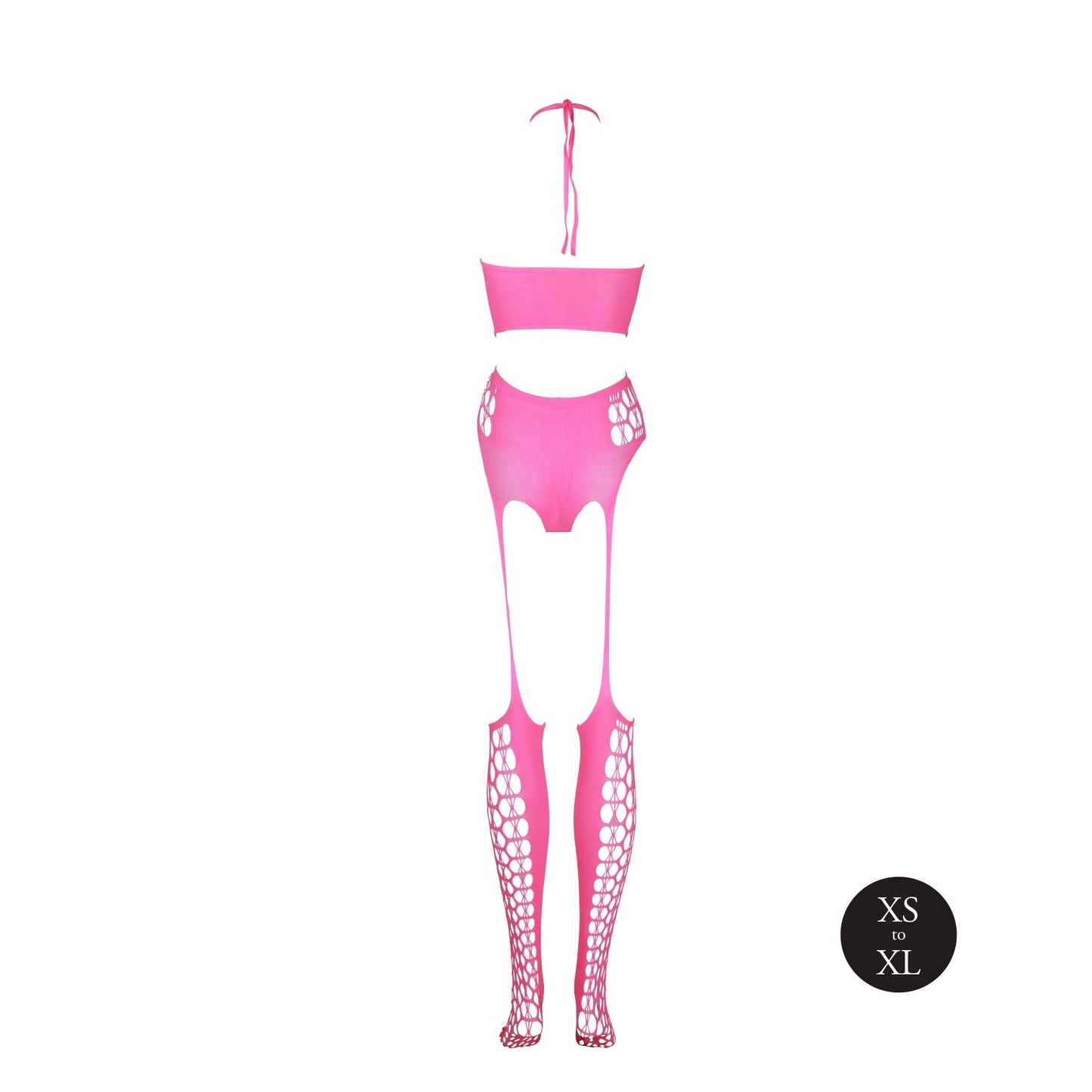 7-Two Piece with Crop Top and Stockings - Pink - XS/XL-7